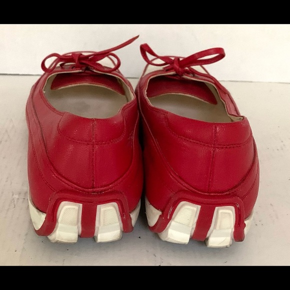 Red real leather comfortable no-slip walking shoes white cap toe cute tie bow 40 - Picture 5 of 10